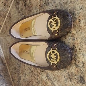 Michael Kors Brown Flats with Gold Accents
